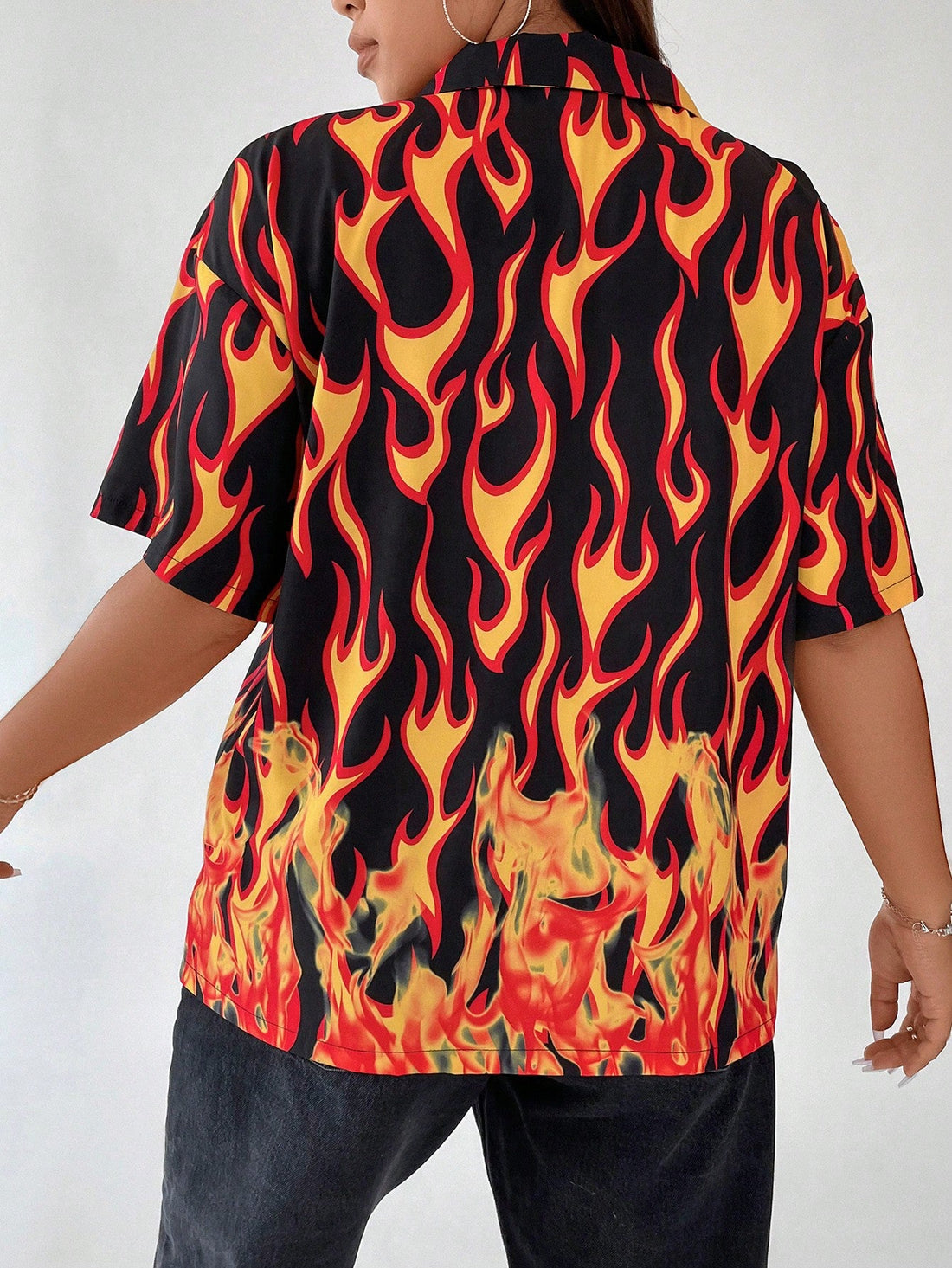Plus Fire Print Lapel Neck Shirt